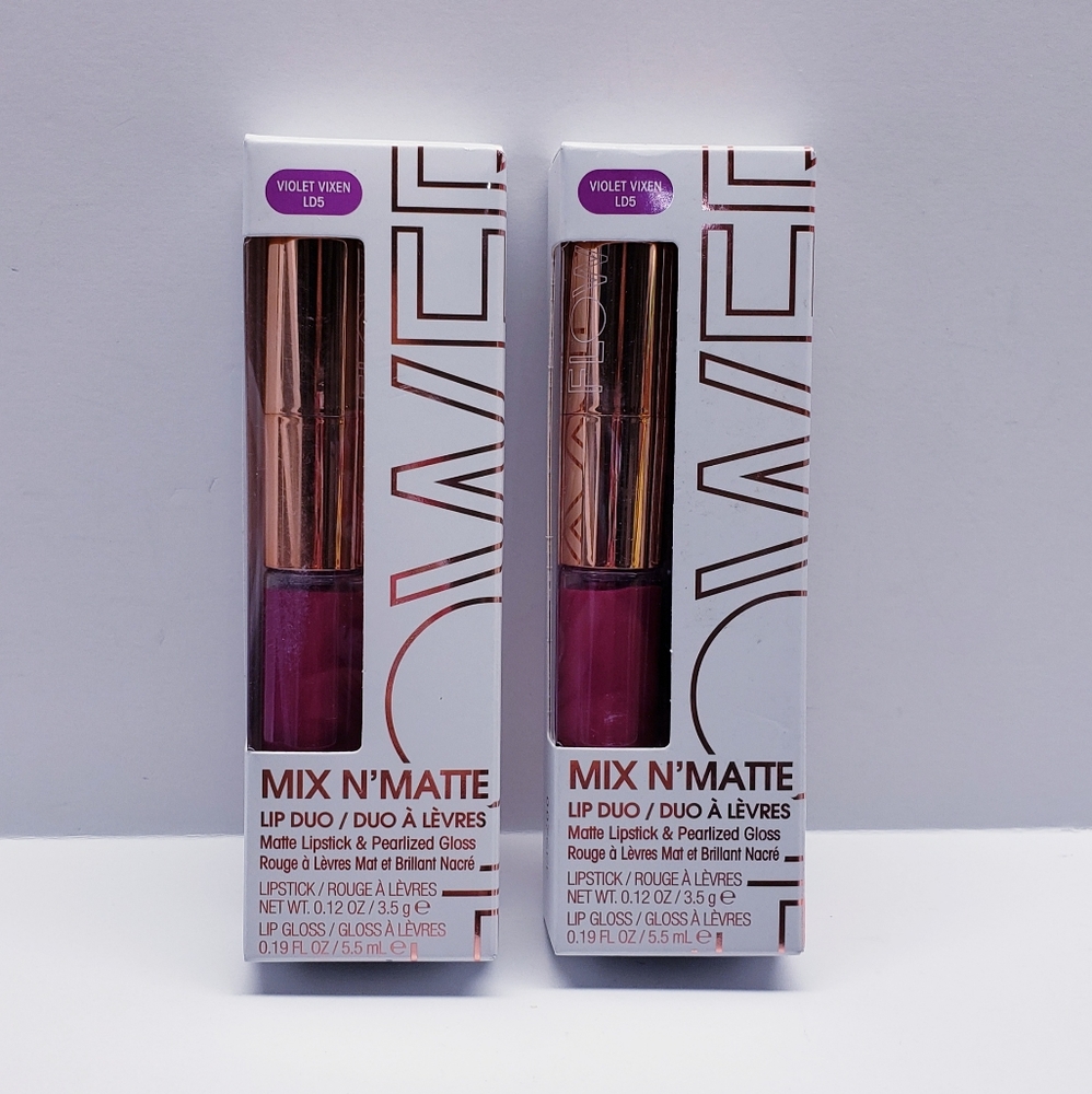 Flower Beauty Mix N’ Matte Lip Duo/Full Coverage Matte, VIOLET VIXEN LD5(2 pack)